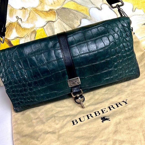 Burberry Handbag EUC Authentic crocodile-effect leather shoulder fold bag - Picture 1 of 17
